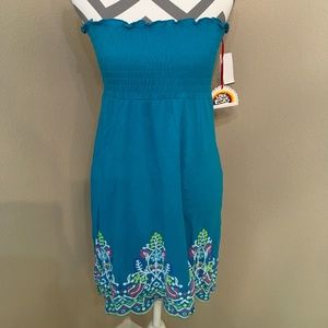 Love Rocks Turquoise Strapless Multi Color Bottom Dress NWT Large